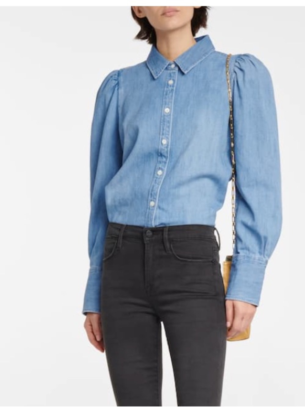 FRAME Denim Light Blue Chambray Button-Front shirt w/ puff sleeves from Neiman’s - Picture 2 of 11